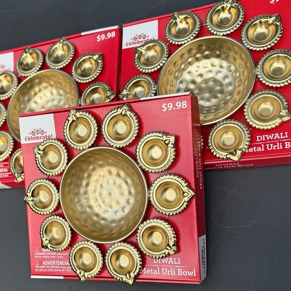 Gold Metal Urli Bowl Set of THREE NEW!!! Diwali/Bohemian/Hippie/Holiday - Picture 5 of 9